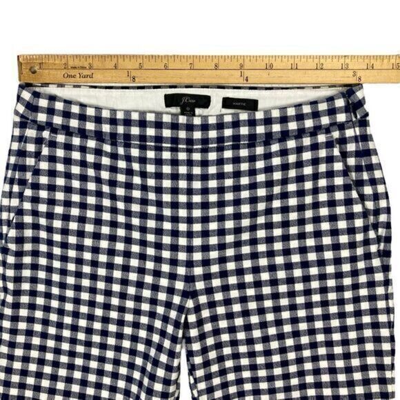 J. Crew Martie Pants Womens Sz 0 White Blue Gingham Checkered Print Tapered Leg - Picture 10 of 16